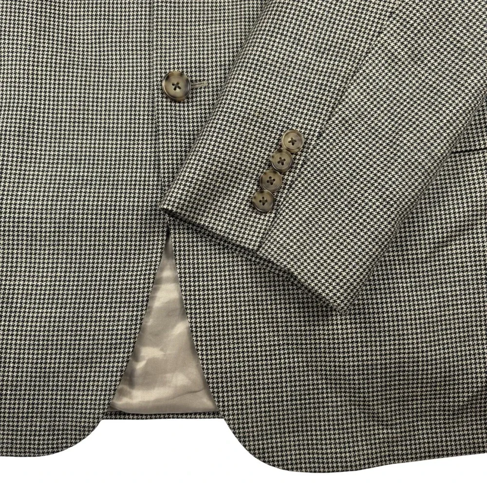 John W Nordstrom Houndstooth Mens Blazer Jacket Silk/Wool Size 44L Black/Tan USA